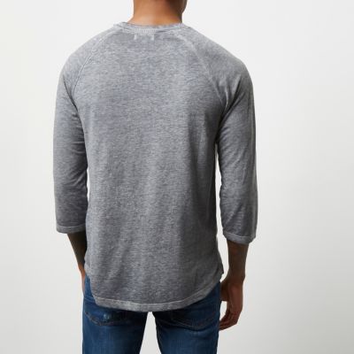 Grey burnout raglan sleeve slim fit T-shirt